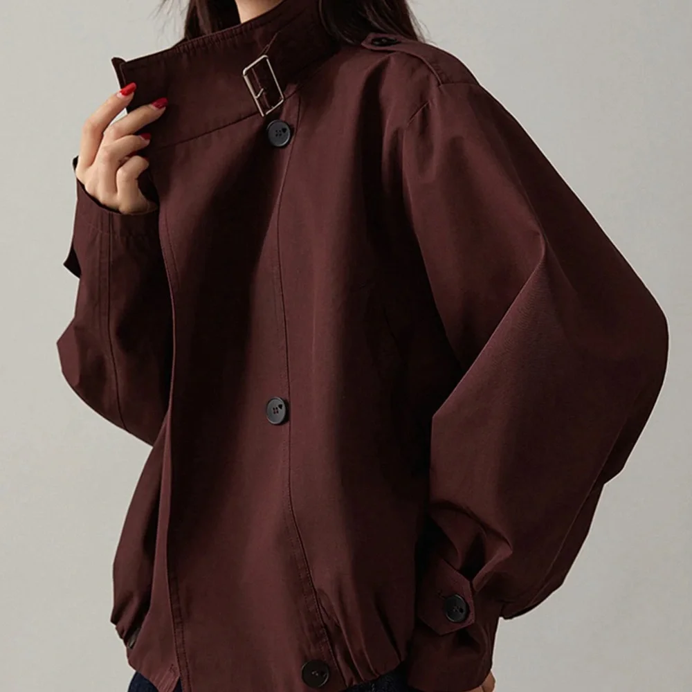 Commense Vintage Loose Trench Coat In Burgundy Size L NWT - Picture 2 of 14